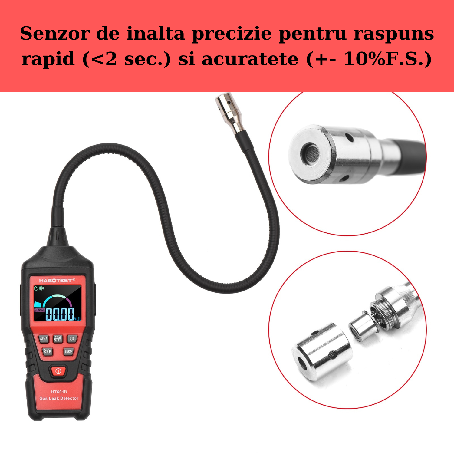 Detector profesional scurgere de gaze cu senzor flexibil